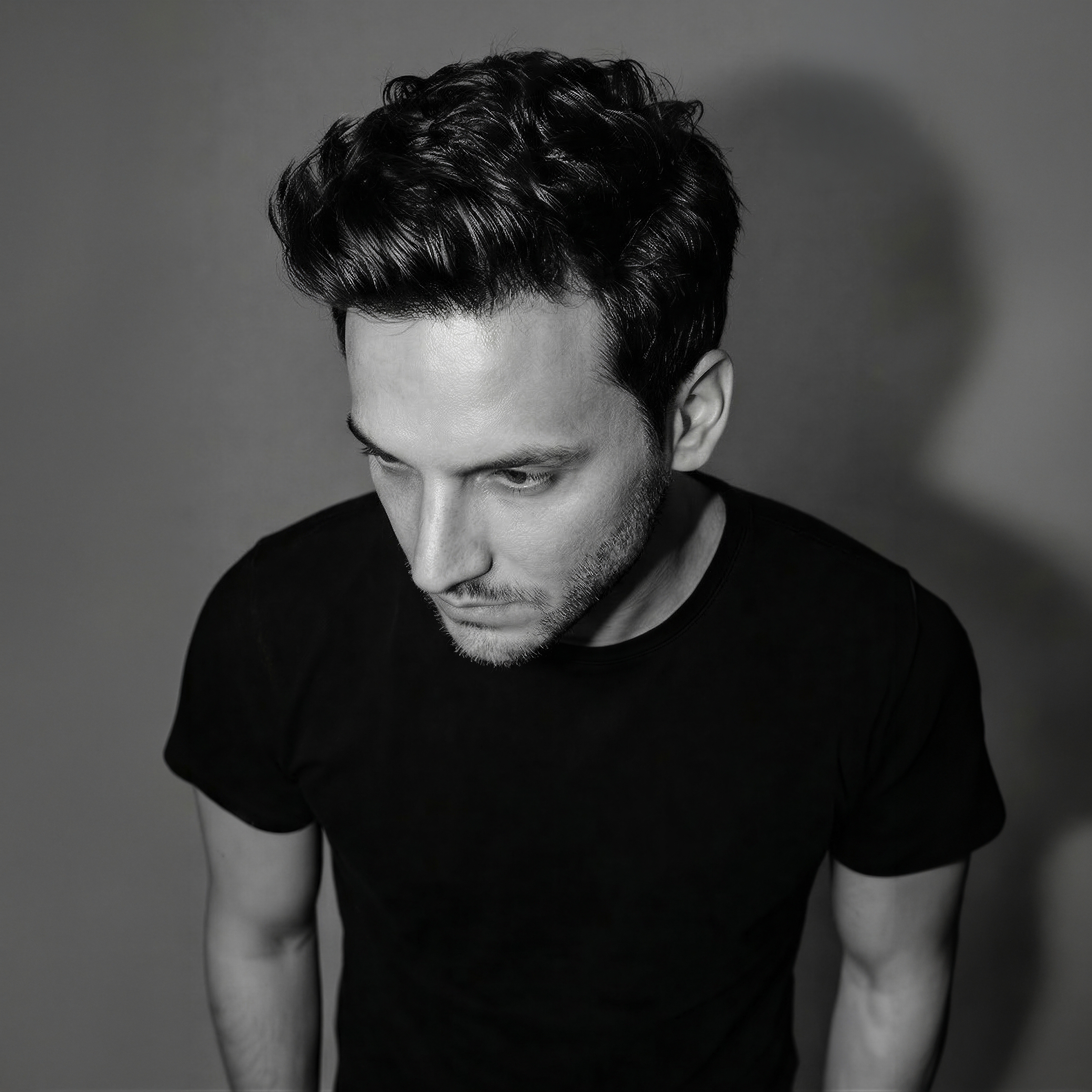Danny Wave black and white editorial square 3 of 3, American streamer and music producer, high contrast portrait.