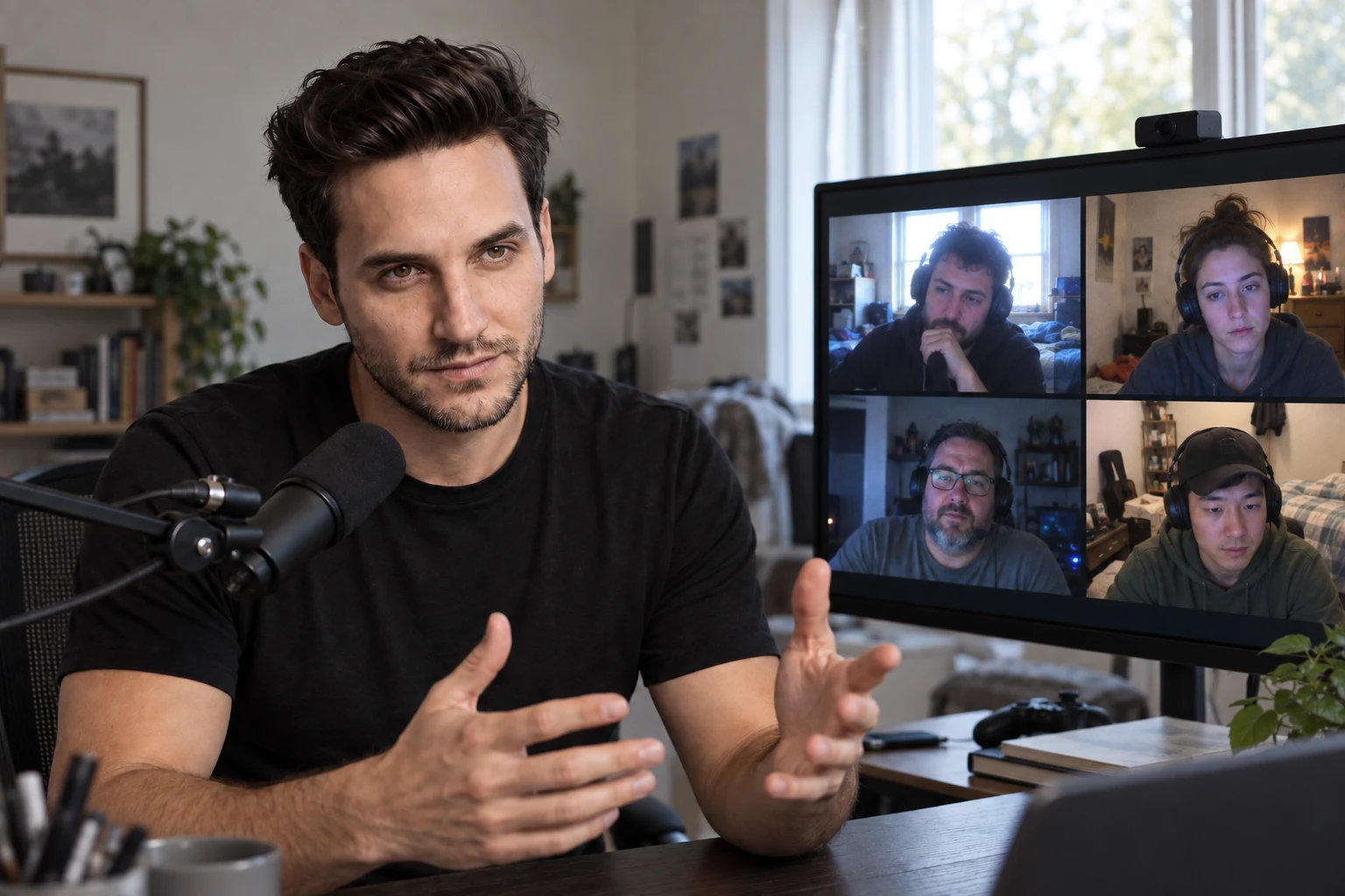 Illustration of Danny hosting a group video call with remote creators